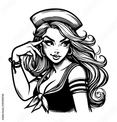 Flirty sailor girl in pin-up vintage style