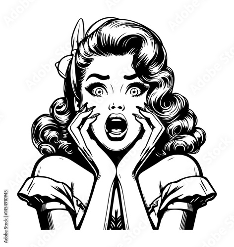 screaming pin-up woman vector portrait