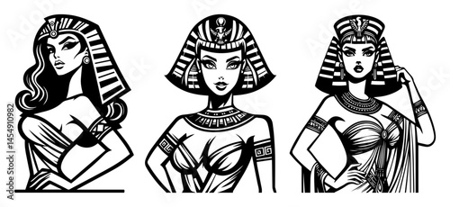 pharaoh queens ancient egypt line art vector