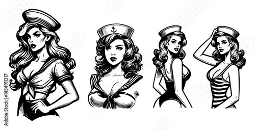 Sailor Pin‑Up Girls in Nautical Outfits – Classic Seaside Vector Pack