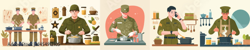 vector of soldiers cooking