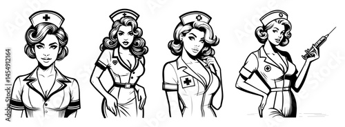 Retro Nurse Pin‑Up Girls with Syringe – Sexy Medical Vector Bundle
