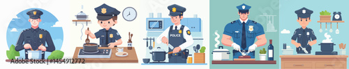police character vector is cooking delicious food