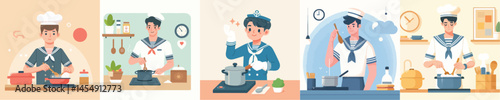 vector set of cooking sailors