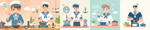 vector set of cooking sailors