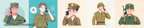 vector set of soldiers calling