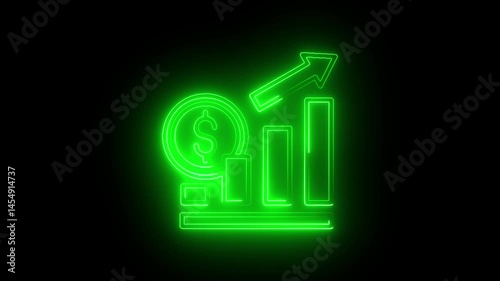 Glowing neon revenue icon 4k isolated on black background. HD Video motion graphic animation.