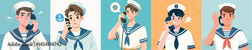 vector set of sailors calling