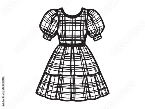 Plaid Dress line art icon trendy apparel sketch art