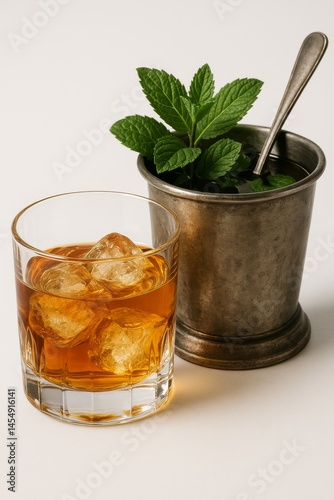 Refreshing Mint Drink Served With Fresh Mint Leaves in a Polished Silver Cup