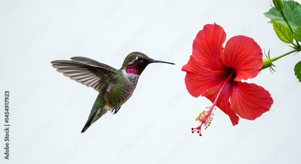 Obraz premium Hummingbird with Red Hibiscus Flower