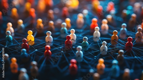 A network of connected individuals, symbolizing global communication and collaboration.  Diverse people linked by intricate lines, highlighting interconnectedness in a vibrant, colorful array