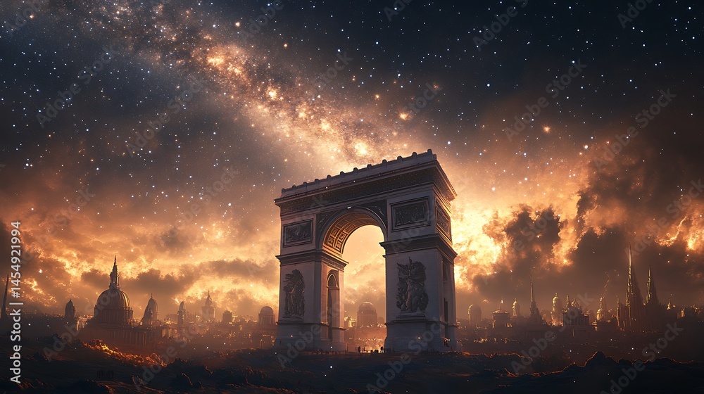 Fototapeta premium Celestial glow illuminates clouds in night sky with meteor high resolution picture