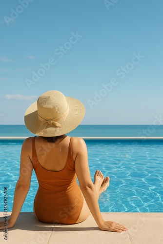 Relaxing by the Poolside Under a Clear Blue Sky During a Sunny Day