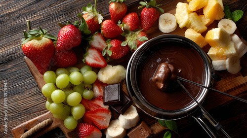 Indulge in a delightful chocolate fondue experience, complemented by an array of fresh fruits for a sweet and satisfying treat.