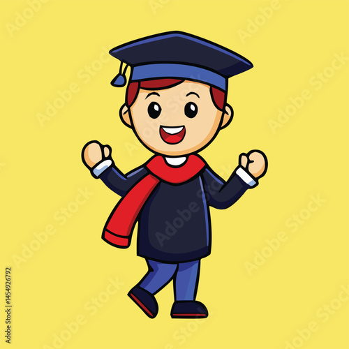 Cheerful graduate cartoon student with a graduation cap and gown celebrates success