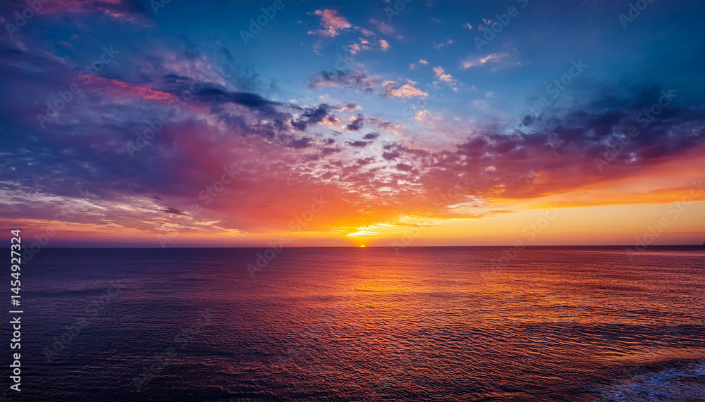 Obraz premium sunset sky over sea in the evening with colorful sunrise