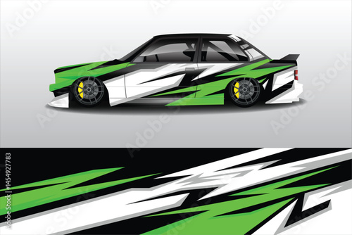 Stylized racing car with dynamic graphics in motion