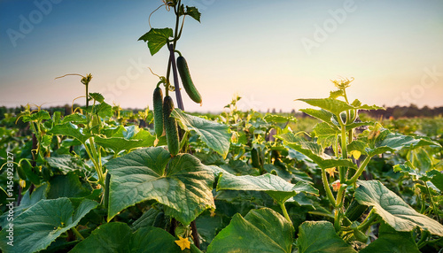 green cucumber growing in field vegetable for harvesting