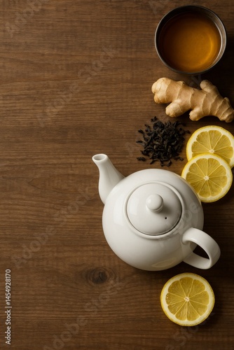 Warm Ginger Lemon Tea Preparation on Rustic Wooden Table