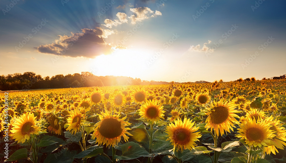 Fototapeta premium field sunflower with flare light on the sun
