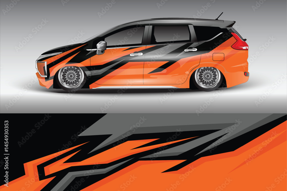 Stylish orange and black modified car with sleek design Stylish orange and black modified car with sleek design