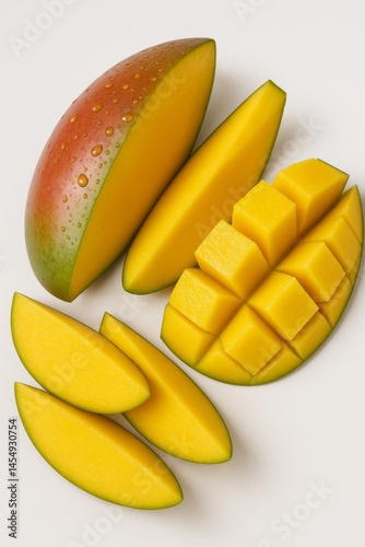 Fresh Mango Slices With Vibrant Colors Displayed on a Light Background