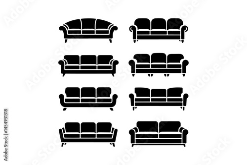 Collection of various sofa silhouettes showcasing different designs and styles