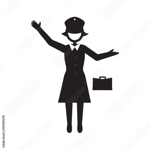 Flight Attendant Serving Cabin Silhouette