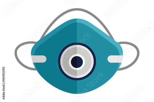 Stylized illustration of a blue and gray respirator or N95 face mask