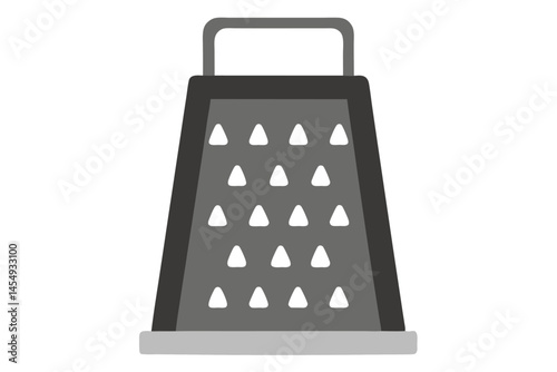 A simplistic and stylized illustration of a gray kitchen grater tool