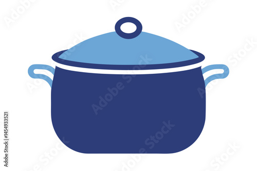 Blue cooking pot with lid, kitchenware for food preparation and cooking