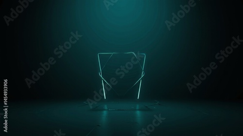 Minimal Neon Outline of Chair Against Deep Teal Gradient Background with Copyspace