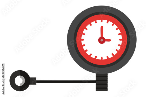 Tire pressure gauge with hose and circular red display and gray borders