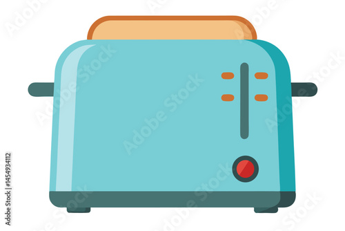 Blue retro toaster with bread slice for kitchen appliance illustration