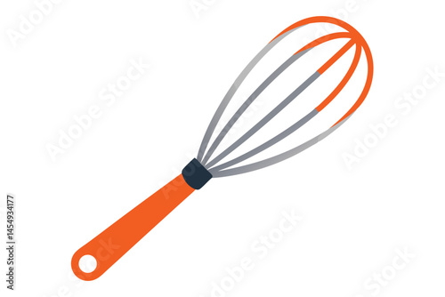 Isolated illustration of an orange and silver kitchen whisk on white background