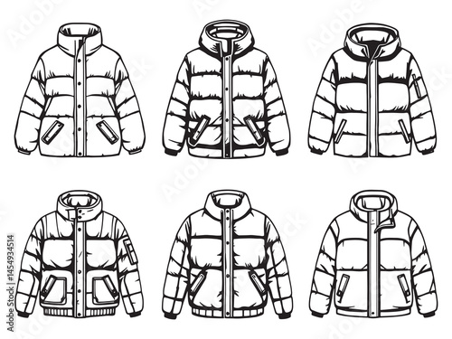 Puff Jacket line art icon graphic for casual outfits