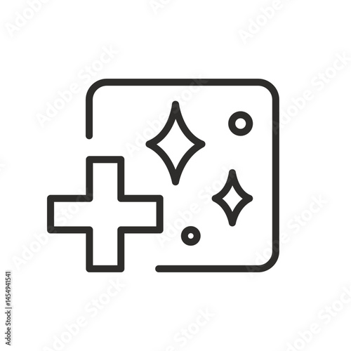 medically sterile, sterile surface icon, medical cross with clean shiny, protection from germs, thin line vector illustration eps10