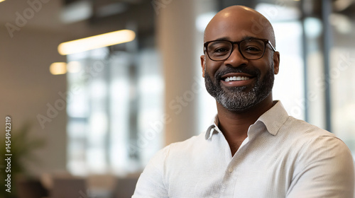 A charismatic leader inspiring a team in a bright modern conference room.