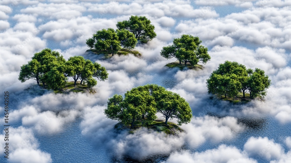 Obraz premium Lush isles adrift in a sea of clouds