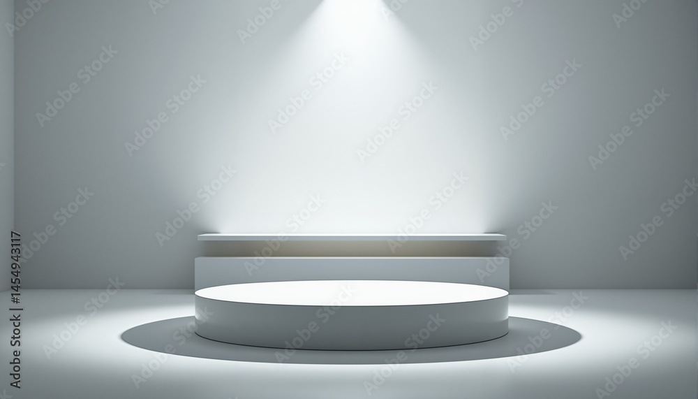 Fototapeta premium White Plinth Illuminating Invisible Object in Minimalist Composition