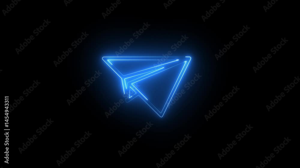 Glowing  neon triangle design against  gradient arrows, showing direction. with black background...