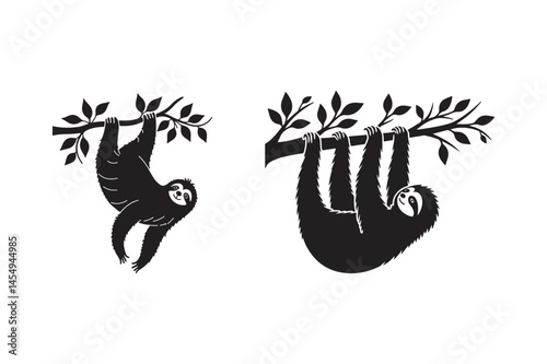 Sloth Hanging Vector Clipart Cute Tree Animal Silhouette Designs