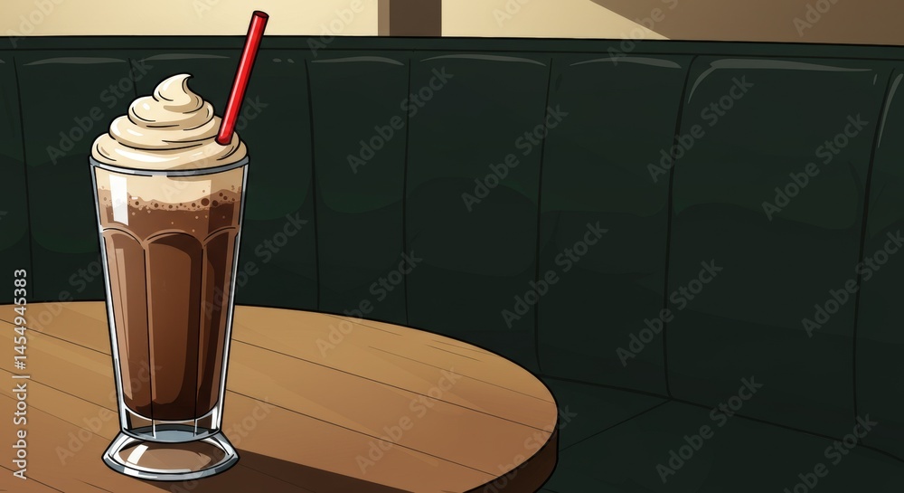 Delicious chocolate milkshake in a tall glass with whipped cream