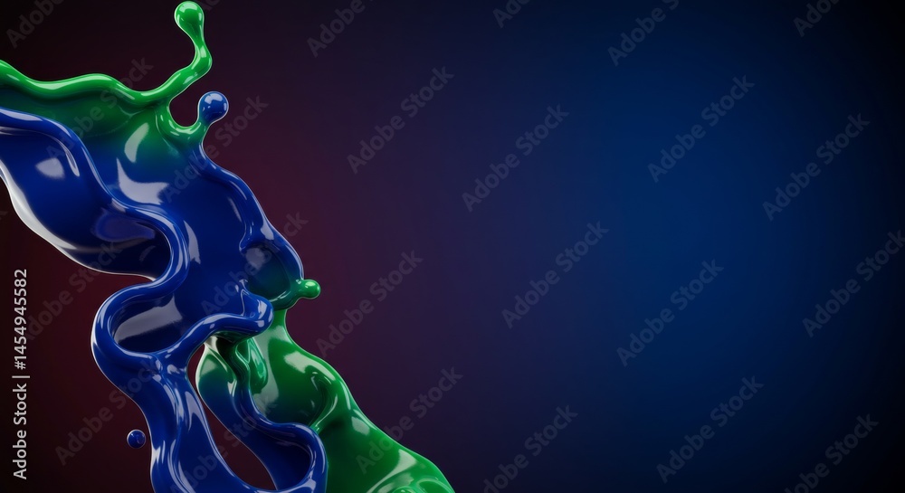 Dynamic fluid shapes in vibrant blue and green against a dark background