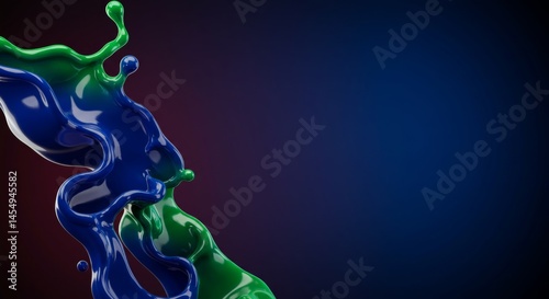 Obraz na płótnie Dynamic fluid shapes in vibrant blue and green against a dark background w salonie