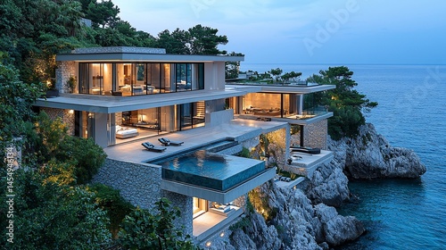 Modern cliffside villa with ocean views photo