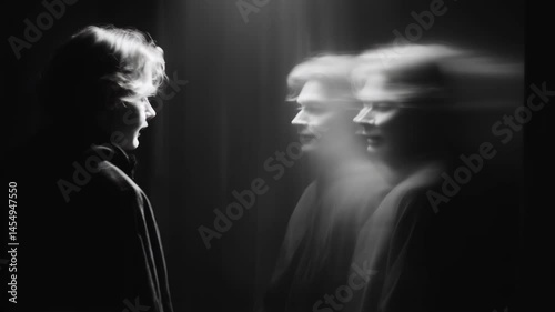 
A haunting image capturing a ghostly reflection that evokes feelings of torment and sorrow, symbolizing a soul trapped in the shadows of past trauma and emotional struggles.