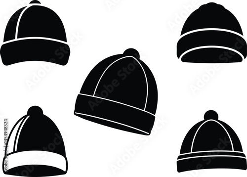 Knit beanie collection - 5 cozy outlines, EPS JPEG PNG for streetwear