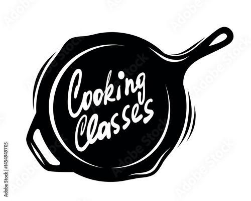 Cooking Classes Logo with Lettering Words on Pan Silhouette